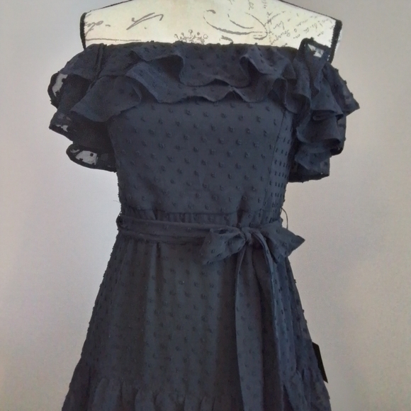 NWT Lulus Dear To My Heart Navy Blue Swiss Dot Tiered Ruffled Mini Dress - M - Picture 8 of 16